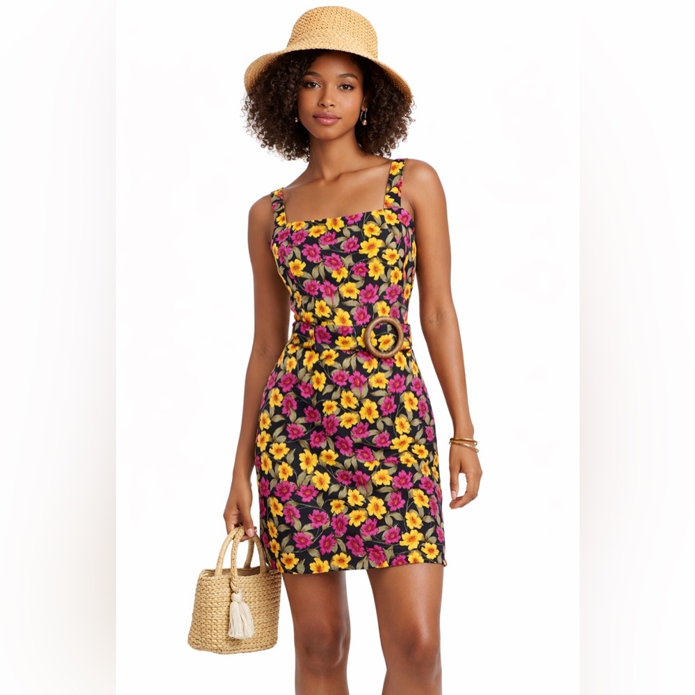 Gianni Bini Floral Mini Dress - Black, Yellow, Pink